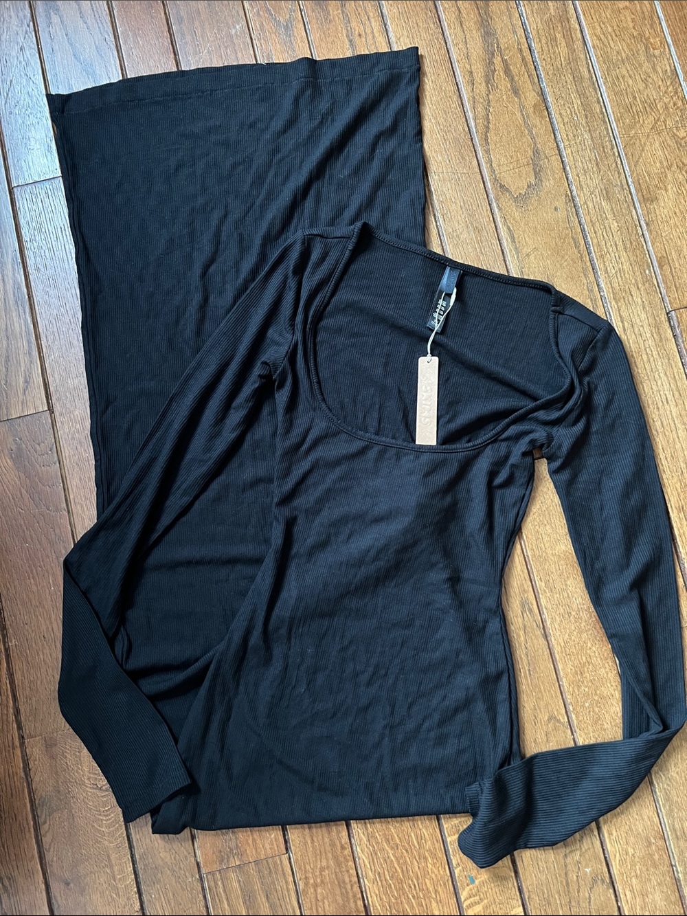 SKIMS Black Soft Lounge Long Sleeve Dress Size XS NWT